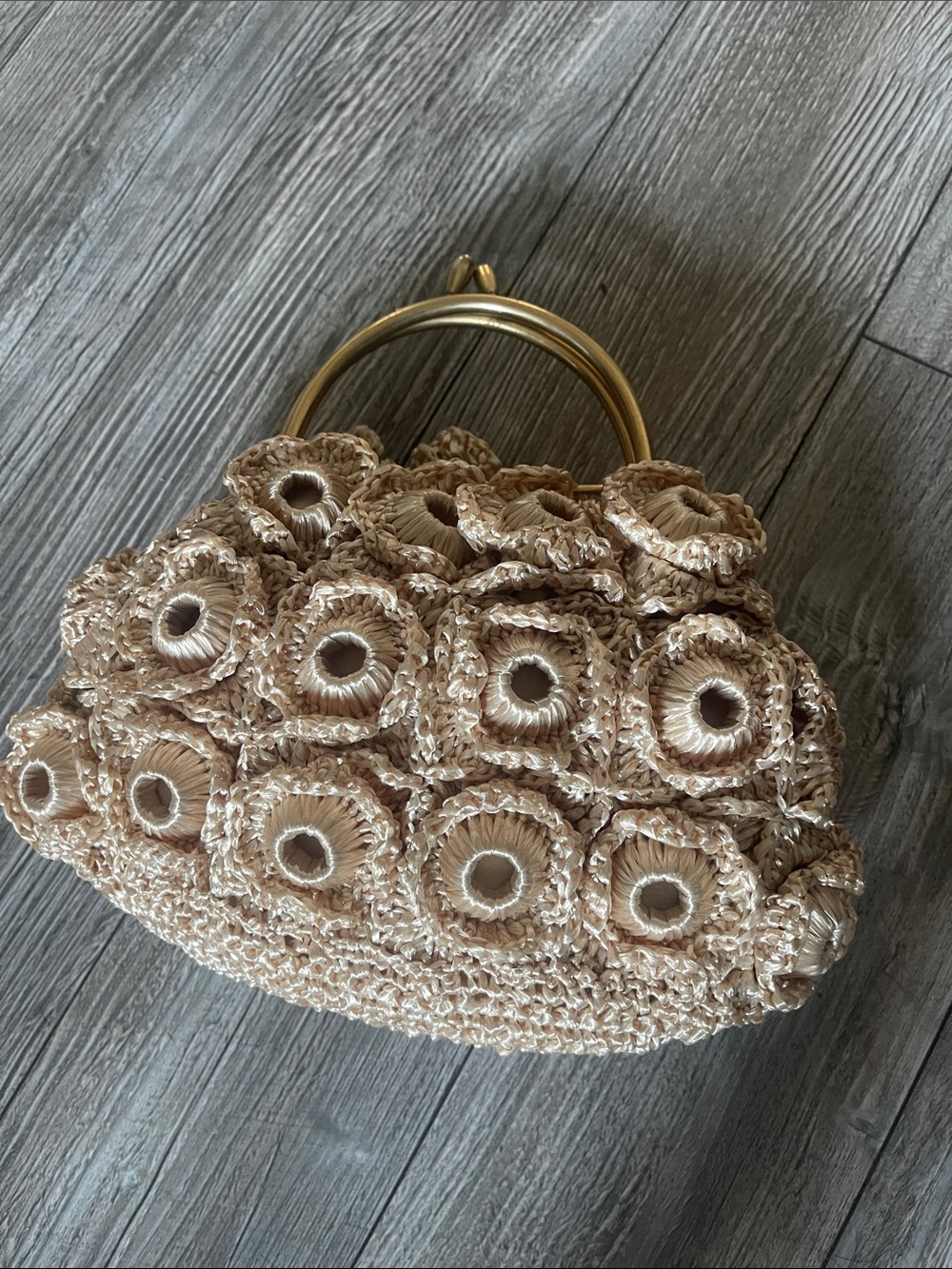Handcrafted Beige Crochet Flower Top-Handle Bag *Great Summer Bag*